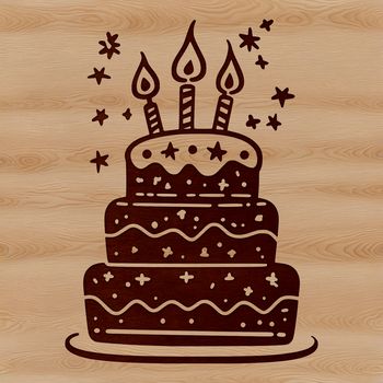 A colorful, layered birthday cake with candles, perfect as a template for DIY decorations or custom designs.