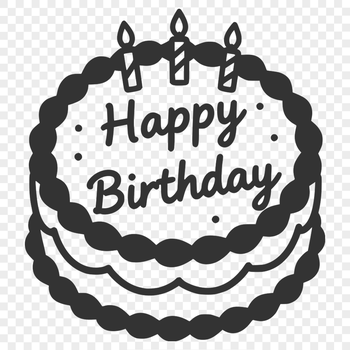 SVG vector illustration of a happy birthday cake with candles, ideal for use in graphic design and digital crafting projects.