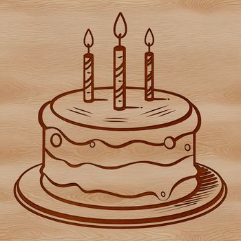 A traditional birthday cake with colorful decorations and candles, suitable for vector art and cutting machine templates.