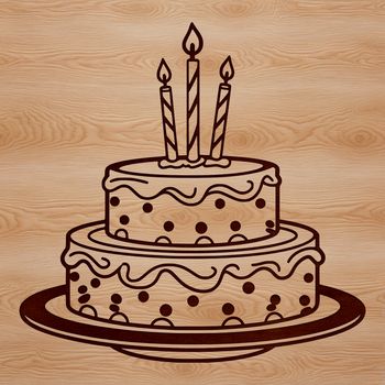A colorful illustration of a birthday cake with candles, suitable for various digital designs.