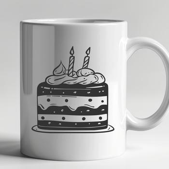 Vector graphic design of a traditional birthday cake with bold, colorful elements.