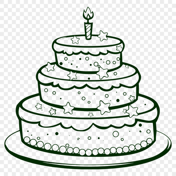 A vector design of a classic birthday cake featuring fondant and frosting details.