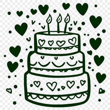 A colorful birthday cake designed with love hearts, perfect for crafting and DIY projects.