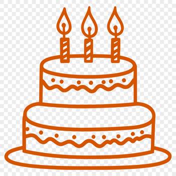 A colorful, illustrated birthday cake design with candles and decorations.