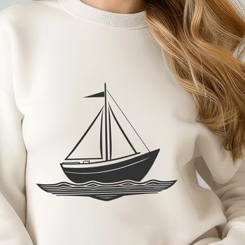 A vector illustration of a boat with intricate details, suitable for digital cutting machines like Cricut or laser cutters.