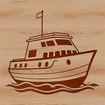 A simple line drawing of a boat with basic hull and sail design.