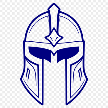 A stylized illustration of a male warrior wearing a classic ancient Greek helmet.