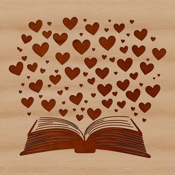 A simple illustration of a book adorned with love hearts, suitable for educational purposes.