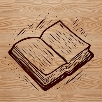 Illustrated vector graphic of a single book on a table.