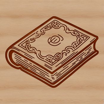 A digital illustration of a bound book with pages visible.