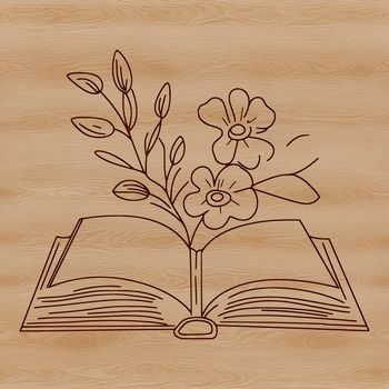A stylized illustration of a book with floral elements, suitable for educational and decorative purposes.