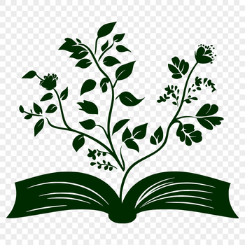A vector illustration of a single opened book with a floral pattern on the cover.