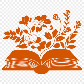 An illustration of a book with a floral design on the cover, suitable for educational purposes in school settings.