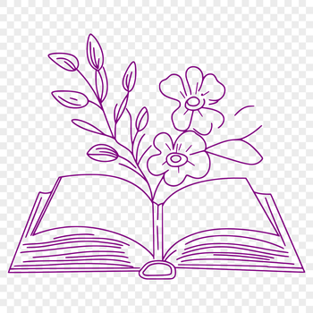 A digital illustration of a book with floral elements on its cover.