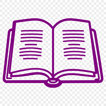 A vector illustration of an open book on a desk, with pages turned to reveal text.