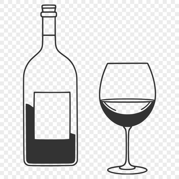 A simple vector illustration of a bottle of wine in a glass.