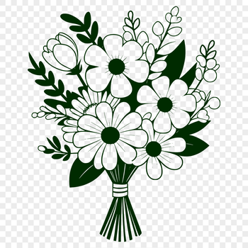 A stylized bouquet of flowers in various colors, suitable for floral designs and wedding decorations.