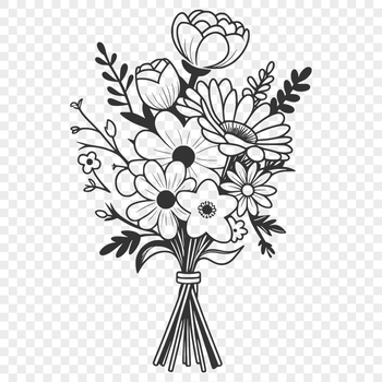 Illustrative floral bouquet design with various flowers and foliage.