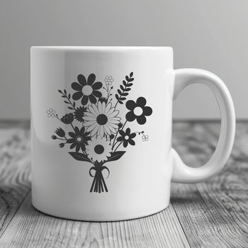 A beautifully illustrated bouquet of flowers in various colors and shapes.
