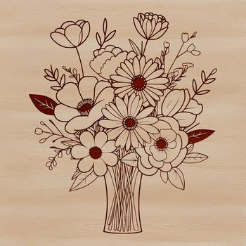 A colorful bouquet of flowers arranged in a decorative vase, suitable for vector design and commercial or personal use.