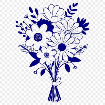 A bouquet of flowers in various colors and shapes, ideal for graphic design projects.