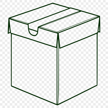 A simple digital illustration of a box with straight edges and flat surfaces.