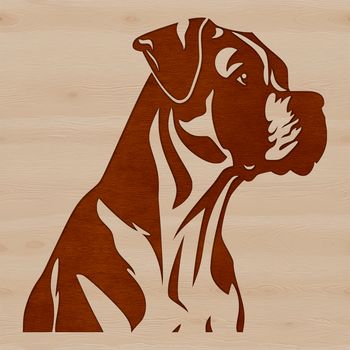 A detailed illustration of a dog's head with a distinctive Boxer breed features.