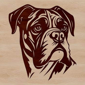 A illustration of a Boxer dog's head in a neutral color palette.