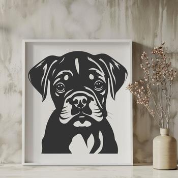 A vector design featuring the head of a Boxer breed dog in a clean and simple style.