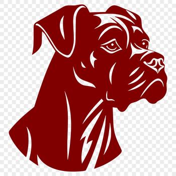 A close-up illustration of a dog's head from the side, identified as a Boxer breed.