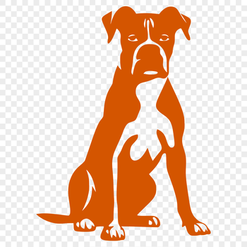 An illustration of a Boxer dog in full body pose, sitting on the ground.