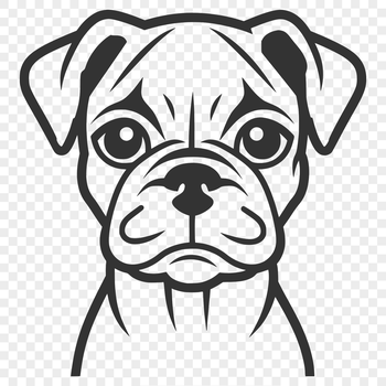 A simple line drawing of a Boxer dog's head.