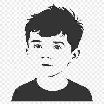 A young boy standing alone in a neutral background, suitable for vector illustration or design projects.