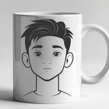 A detailed illustration of a young boy in a casual setting.