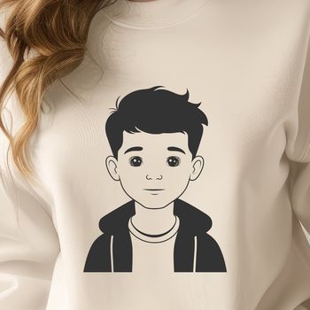 Illustration of a young boy in a casual outfit.