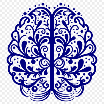 A detailed illustration of the human brain with complex patterns and structures.