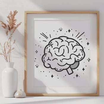 Anatomical illustration of the human brain, depicted in detail to showcase its structure.