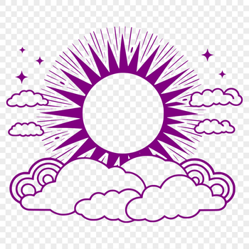 A stylized illustration of the sun with rays extending from its center.