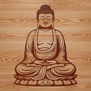 A detailed illustration of a Buddha figurine, created as vector art for use in various digital design projects.