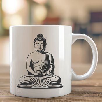 An illustration of a serene Buddha figure in a meditative pose.