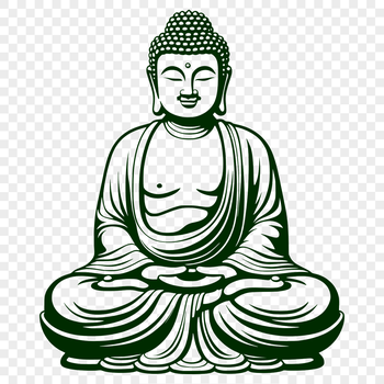 A detailed illustration of the Buddhist figure in a meditative pose.