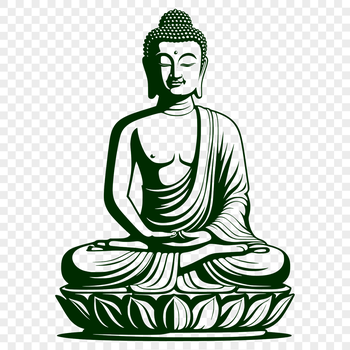 A minimalist illustration of the Buddha in traditional Buddhist attire, suitable for vector graphics.