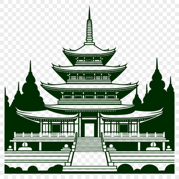 A digital representation of a traditional Buddhist temple with intricate architecture and ornate details.
