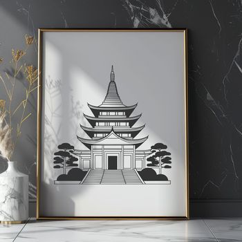 A stylized representation of a traditional Buddhist temple, suitable for various design applications.