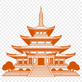 A stylized illustration of a traditional Buddhist temple architecture.
