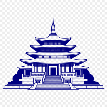 A traditional Buddhist temple architecture design with intricate details and ornate structures.