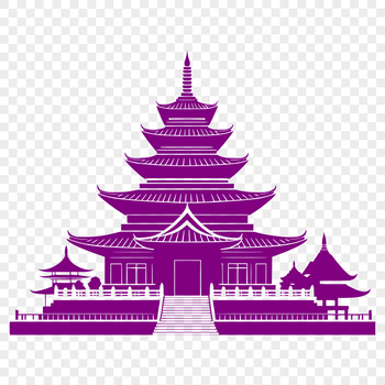 An ornate design featuring a Buddhist temple architecture in a simple yet detailed style suitable for various uses.