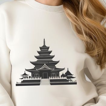 A traditional Buddhist temple with ornate details, suitable for vector art design and cutting machine use.