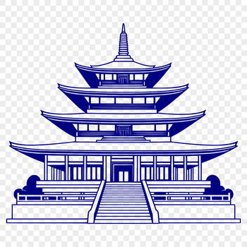 An iconic representation of a Buddhist place of worship in a clean-line style suitable for various designs.