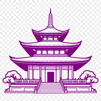 A stylized illustration of a traditional Buddhist temple with intricate architecture.